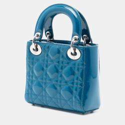 Pre Owned Dior Blue Mini Patent Cannage Lady Dior