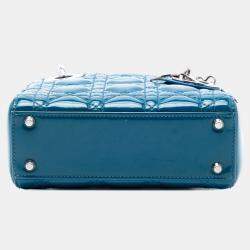 Pre Owned Dior Blue Mini Patent Cannage Lady Dior