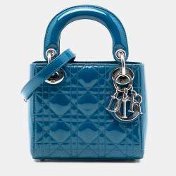 Pre Owned Dior Blue Mini Patent Cannage Lady Dior