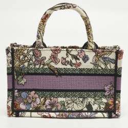 مملوكة مسبقًا حقيبة يد توتس ديور بوك مطرز قماش فلوريجيو صغير متعددة الألوان