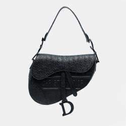 Pre Owned حقيبة سرج جلد عجل منقوشة أوبليك سوداء ديور