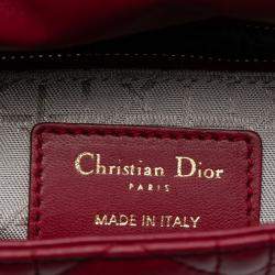 Pre Owned حقيبة يد ديور ليدي ديور صغيرة بحقيبة كاناج جلد خروف أحمر