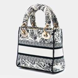 Pre Owned Dior White Mini Embroidered Canvas Plan de Paris Lady D Lite