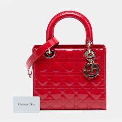 Pre Owned Dior Red Medium Patent Cannage Lady Dior