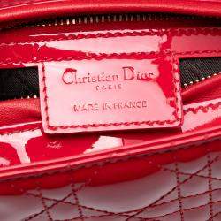 Pre Owned Dior Red Medium Patent Cannage Lady Dior