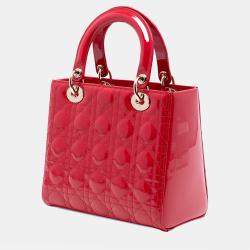 Pre Owned Dior Red Medium Patent Cannage Lady Dior