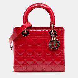 Pre Owned Dior Red Medium Patent Cannage Lady Dior