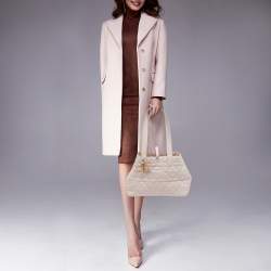 مملوكة مسبقًا حقيبة يد توتس ديور توجور متوسطة كاناج جلد بيج/أسود