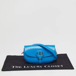 مملوكة مسبقًا حقيبة كتف ديور بوبي جلد زرقاء شرق-غرب