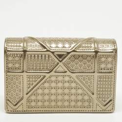 Pre Owned Dior Diorama Baby Gold Microcannage Patent Leather Clutch