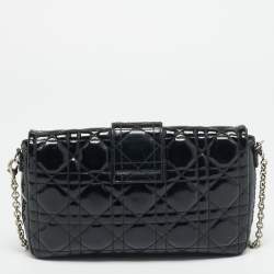 Pre Owned حقيبة كتف ديور ميس ديور بروميناد أسود كاناج جلد براءات مع سلسلة