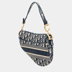 Pre Owned Dior Blue Oblique Embroidered Canvas Saddle Bag