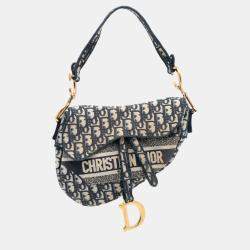 Pre Owned Dior Blue Oblique Embroidered Canvas Saddle Bag