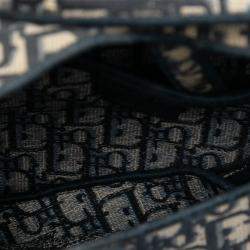 Pre Owned Dior Blue Oblique Embroidered Canvas Saddle Bag