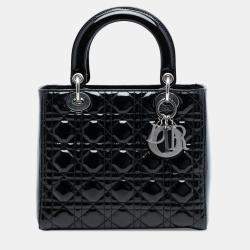 Pre Owned Dior Black Medium Patent Cannage Lady Dior