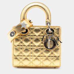 Pre Owned Dior Gold Small Metallic Grained Calfskin Cannage My ABCDior Lady Dior