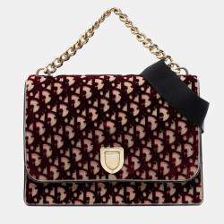 Pre Owned Dior Red Large Oblique Canvas and Velvet Diorama Flap