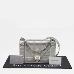 مملوكة مسبقًا Dior Diorama Medium Grey Microcannage Patent Leather Shoulder Bag