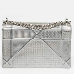 مملوكة مسبقًا Dior Diorama Medium Grey Microcannage Patent Leather Shoulder Bag