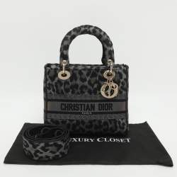 Pre Owned Dior Lady D-Lite Medium Grey Leopard Print Canvas Tote