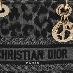 Pre Owned Dior Lady D-Lite Medium Grey Leopard Print Canvas Tote