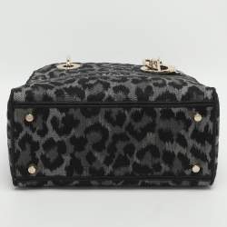 Pre Owned Dior Lady D-Lite Medium Grey Leopard Print Canvas Tote