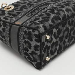 Pre Owned Dior Lady D-Lite Medium Grey Leopard Print Canvas Tote