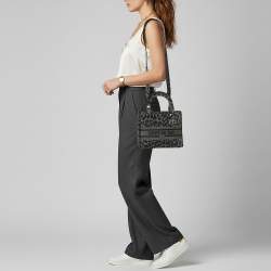 Pre Owned Dior Lady D-Lite Medium Grey Leopard Print Canvas Tote