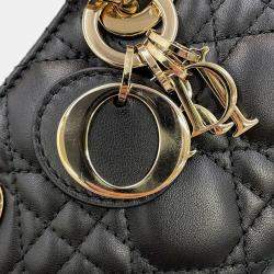 Pre Owned Dior Lady D-Joy Cannage 3-Way Bag Black Lambskin Size Micro