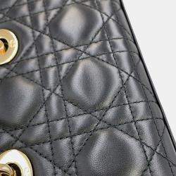 Pre Owned Dior Lady D-Joy Cannage 3-Way Bag Black Lambskin Size Micro