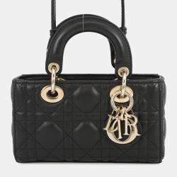 Pre Owned Dior Lady D-Joy Cannage 3-Way Bag Black Lambskin Size Micro