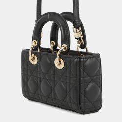 Pre Owned Dior Lady D-Joy Cannage 3-Way Bag Black Lambskin Size Micro