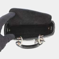 Pre Owned Dior Lady D-Joy Cannage 3-Way Bag Black Lambskin Size Micro
