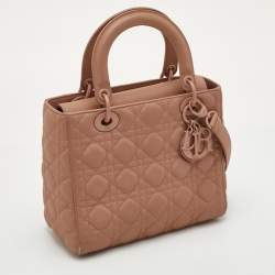 Pre Owned حقيبة يد ديور ليدي ديور جلد كاناج أسود غير لامع متوسطة الحجم