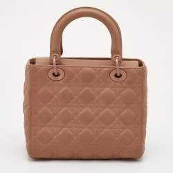 Pre Owned حقيبة يد ديور ليدي ديور جلد كاناج أسود غير لامع متوسطة الحجم