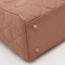 Pre Owned حقيبة يد ديور ليدي ديور جلد كاناج أسود غير لامع متوسطة الحجم