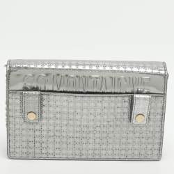 Pre Owned Dior 2 in 1 30 Montaigne Silver Microcannage Patent Leather Pouch