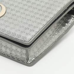 Pre Owned Dior 2 in 1 30 Montaigne Silver Microcannage Patent Leather Pouch