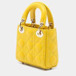 مملوكة مسبقًا حقيبة ديور ليدي ديور كاناج مايكرو صفراء من جلد لامبسكين