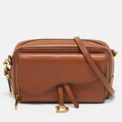 Pre Owned Dior Saddle Brown Leather Double Pouch Crossbody Bag