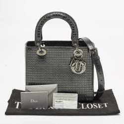 مملوكة مسبقًا Dior Lady Dior Medium Metallic Dark Grey Microcannage Leather Tote