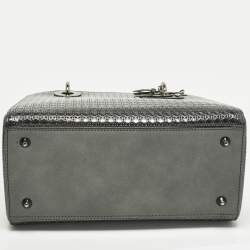 مملوكة مسبقًا Dior Lady Dior Medium Metallic Dark Grey Microcannage Leather Tote