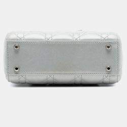 Pre Owned Dior Silver Mini Iridescent Lambskin Cannage Lady Dior