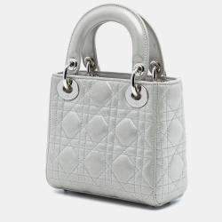 Pre Owned Dior Silver Mini Iridescent Lambskin Cannage Lady Dior