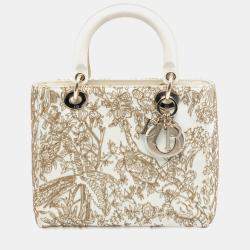 Pre Owned Dior Beige Medium Calfskin Embroidered Astrology Lady Dior