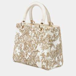 Pre Owned Dior Beige Medium Calfskin Embroidered Astrology Lady Dior