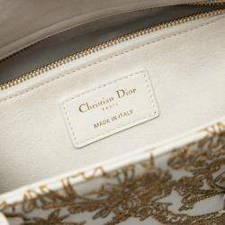 Pre Owned Dior Beige Medium Calfskin Embroidered Astrology Lady Dior