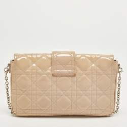 Pre Owned حقيبة كلتش ديور ميس ديور برومنيد جلد كاناج لامع سلسلة بيج