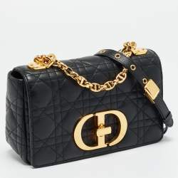 Pre Owned Dior Caro Black Small Cannage Leather Shoulder Bag
