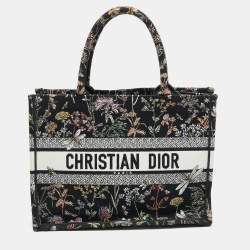 Pre Owned Dior Petites Fleurs Book Black/Multicolor Medium Embroidered Canvas Tote